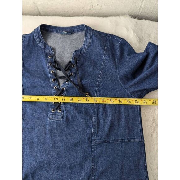 J Jill Denim Womens Shift Dress Blue Lace Up Tethered Hem 3/4 Sleeves Sz M Mediu - Picture 8 of 13
